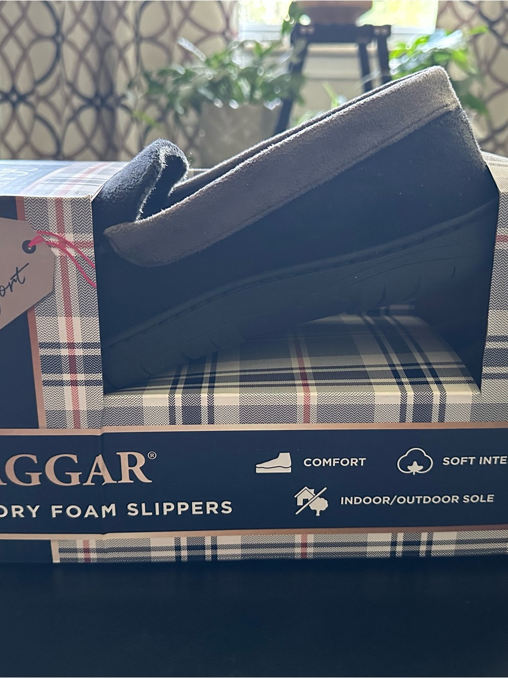 Haggar Men's Slip-On Memory Foam Slippers - Black and Gray